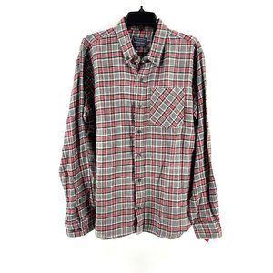 Jackson Hole Men's Gray Red Plaid Flannel Button Down Long Sleeve Shirt Size L